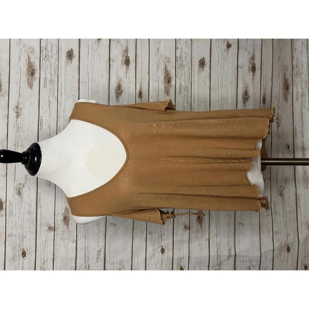 Free People tan lagenlook boho Bittersweet linen-blend cold shoulder top Size XS